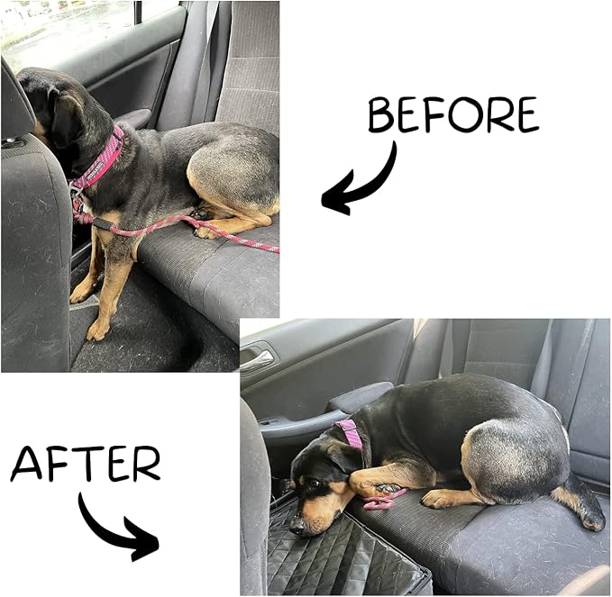 Dog Backseat Extender for Car | Sturdy, Safe, and Comfortable | Dog Car Seat Block | Pet Seat Extender for Car | Dog Travel Seat | Dog Platform | Customizable Storage Slots | Dog Carseat Booster