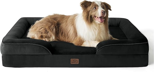 Bedsure Orthopedic Dog Bed for Large Dogs - Big Washable Dog Sofa Beds Large, Supportive Foam Pet Couch Bed with Removable Washable Cover, Waterproof Lining and Nonskid Bottom, Black