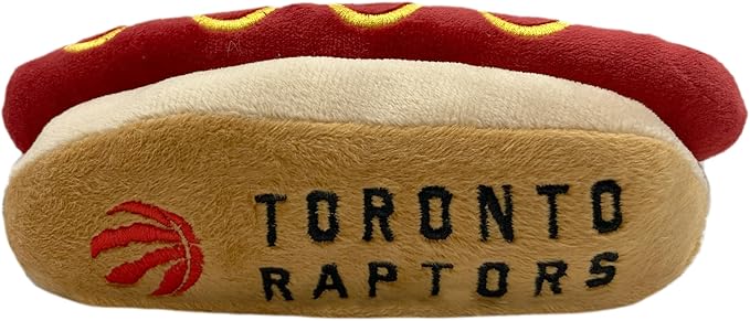 Pets First NBA Toronto Raptors HOT Dog Plush Dog & CAT Squeak Toy - Cutest HOT-Dog Snack Plush Toy for Dogs & Cats with Inner Squeaker & Beautiful Basketball Team Name/Logo