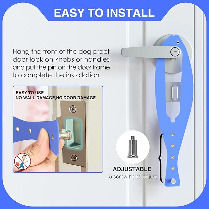 Cat Door Holder Latch Larger Adjustable Cat Door Alternative Fast Latch Strap Let Cats in and Keeps Dogs Out of Litter & Food and Safe Baby Proof No Measuring Easy to Install 3Pcs Blue