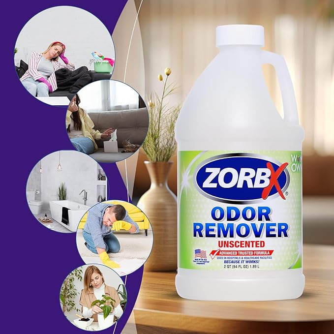 ZORBX Unscented Odor Eliminator for Strong Odor - Used in Hospitals & Healthcare Facilities | Advanced Trusted Formula, Fast-Acting Odor Remover Spray for Dog, Cat, House & Carpet (64 oz)