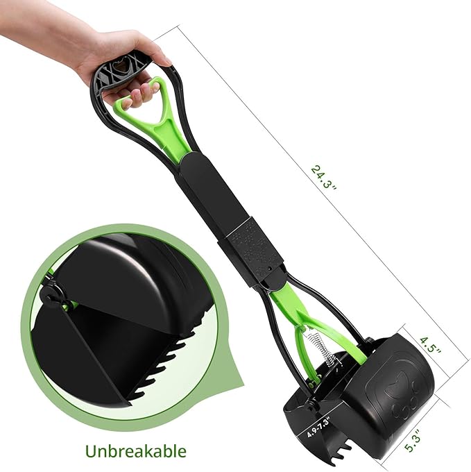 PPOGOO Non-Breakable Pet Pooper Scooper for Dogs and Cats with Long Handle High Strength Material and Durable Spring for Easy Grass and Gravel Pick Up