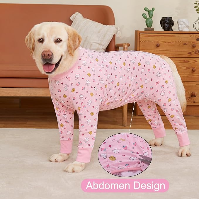 Recovery Suit for Large Medium Dogs After Surgery, Soft Breathable Anti Licking Dog Onesie E-Collar & Cone Alternative, Pet Bodysuit for Preventing Hair Loss Full Cover Wound(3XL, Pink Bunny)