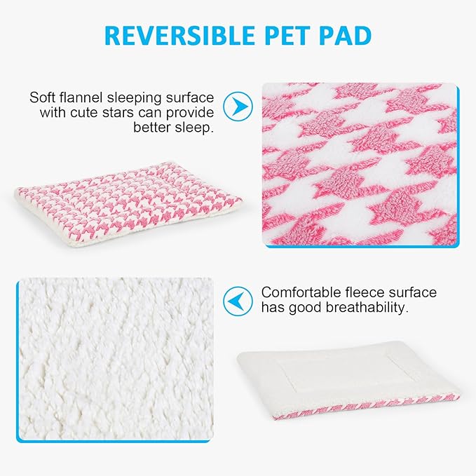 Dog Bed Mat, Reversible Crate Pad for Medium Small Dogs, Machine Washable, Portable and Soft Pet Bed Pad/Mat for 22-inch Kennel-Pink