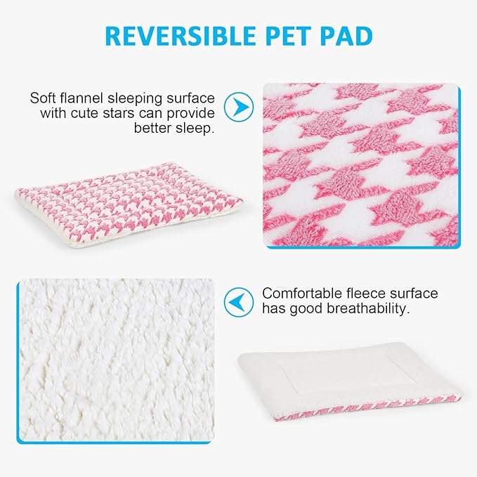 Dog Bed Mat, Reversible Dog Crate Pad for Medium Small Dogs, Portable and Soft Pet Bed Mat, Machine Washable Pet Bed Pad for 24-inch Kennel(Pink)