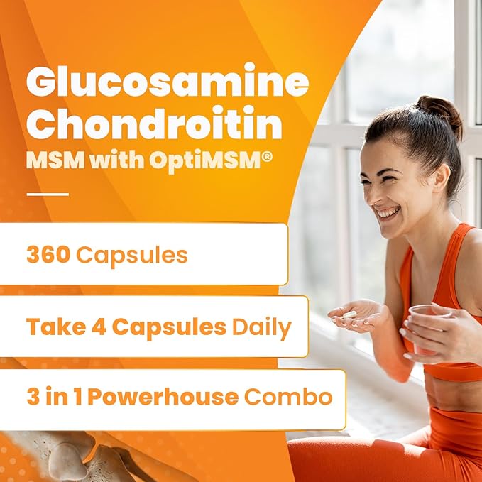 Doctor's Best Glucosamine Chondroitin Msm with OptiMSM Capsules, Joint Support Supplement Supports Healthy Joint Structure, Function & Comfort, Non-GMO, Gluten Free, Soy Free, 360 Count