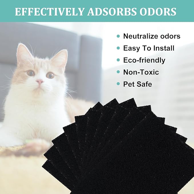 10 Pack Cat Litter Box Charcoal Filters for Van Ness Cat Litter Box Replacement Carbon Odor Filters for Pureness F6 Zeloite Air Filter 4.4 x 6.5Inch for Hooded Cat Litter Boxes and Pans