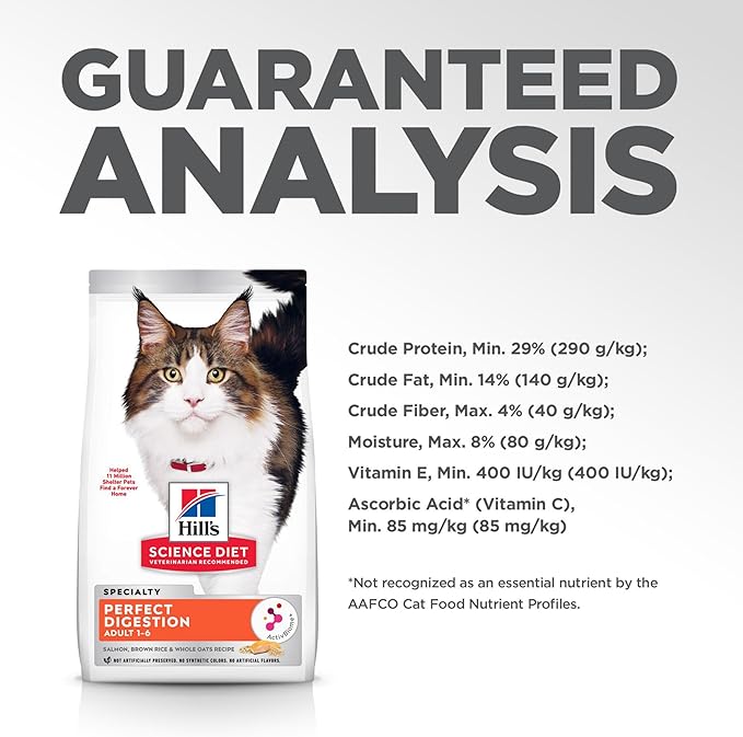 Hill's Science Diet Perfect Digestion, Adult 1-6, Digestive Support, Dry Cat Food, Salmon, Brown Rice, & Whole Oats, 3.5 lb Bag