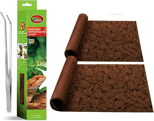 36 x 18in 2PCS Reptile Carpet,Pet Terrarium Liner,Reptiles Cage Mat/Substratefor Snakes, Chameleons, Geckos ands Kitchen Use with Tweezers Feeding Tongs Printing Desert 40Gallon