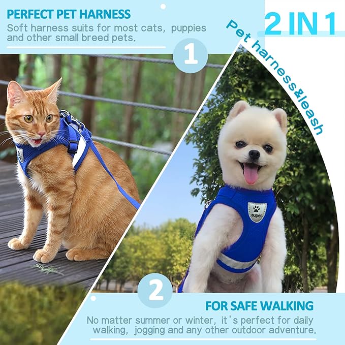 Supet Cat Harness and Leash Set for Walking Cat and Small Dog Harness Soft Mesh Harness Adjustable Cat Vest Harness with Reflective Strap Comfort Fit for Pet Kitten Puppy Rabbit