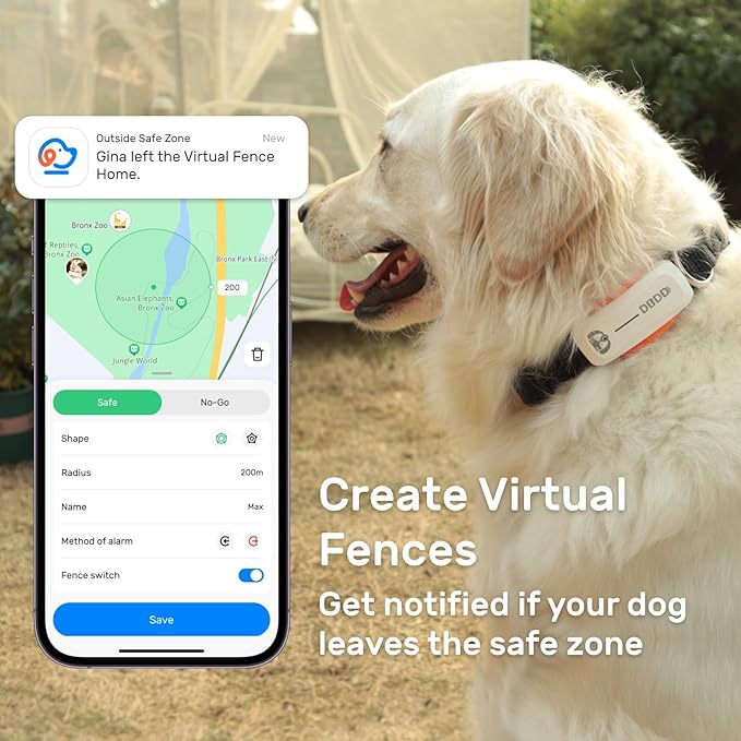 GPS Tracker for Dogs Waterproof, Pet Location Smart Activity Tracker, Real-time Tracking, Light&Tiny Anti-Lost Tracking Device, Works with Any Collar(Android and iOS Universal, fit for 40lb+ dogs)