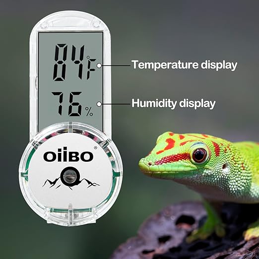 OIIBO Reptile Thermometer Hygrometer for Terrarium Tank, Digital Display Reptile Thermometer and Humidity Gauge Upgraded Reptile Thermometer with Suction Cup