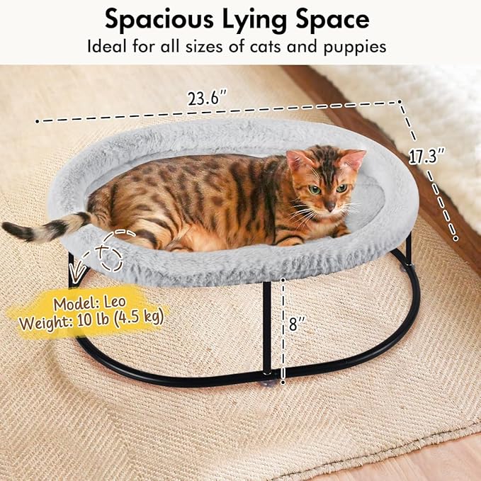 Elevated Cat Hammock Bed for Indoor Cats, Fluffy Warm Cuddle Cat Bed with Detachable Pad Bed Cover, Raised Pet Bed Cuddler for Sleeping Kittens, Small Dog, Oval Cat Hammock Grey