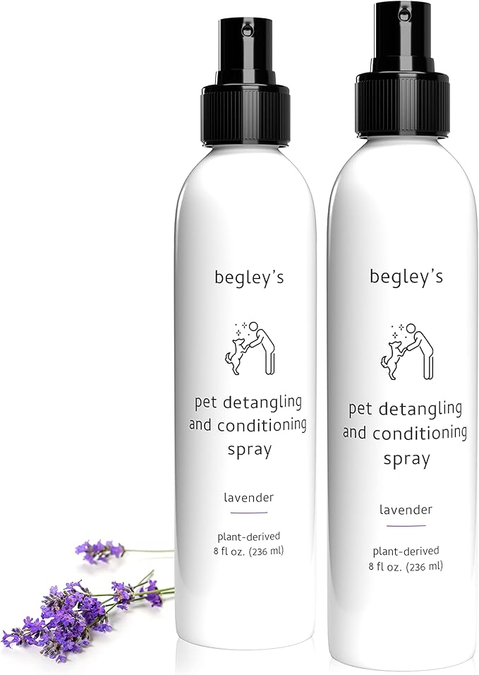 Begley's Natural Pet Detangling Spray - Premium Essential Oil Scented Detangler Spray for Dogs, Puppies & Cats - Dog Leave in Conditioner Spray - Dematting Spray for Dogs & Pets - 8 oz, Lavender