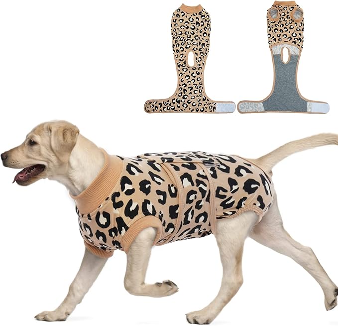 FUAMEY Recovery Suit for Dogs After Surgery,Soft Breathable Dog Bodysuit E-Collar & Cone Alternative Surgical Suit,Male Female Dog Neuter Spay Suits Anti Licking Wounds Onesie Brown Leopard XXL