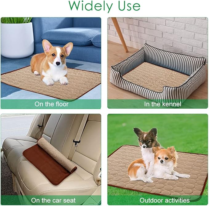 VeMee Cooling Mat Pad for Dogs Cats Ice Silk Mat Cooling Blanket Cushion for Kennel/Sofa/Bed/Floor/Car Seats Cooling (L: 28 x 22 inches, Coffee)