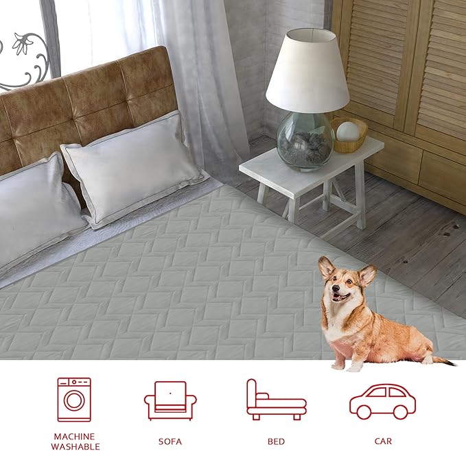 Waterproof Blanket Dog Bed Cover with Non-Skid Bottom, Couch Cover for Dogs, Mattress Protector Furniture Protector, Bed Couch Sofa(102" X 82") Grey