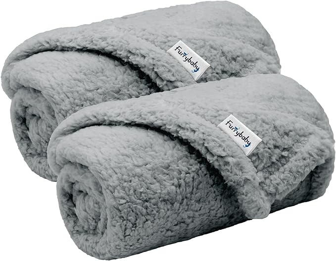 furrybaby 1 Pack 2 Puppy Blankets for Small Dogs Super Soft Premium Sherpa Pet Calming Blankets for Cat Bed Couch Car and Indoor Washable Fleece Dog Blankets(24"x32", Grey&Grey)