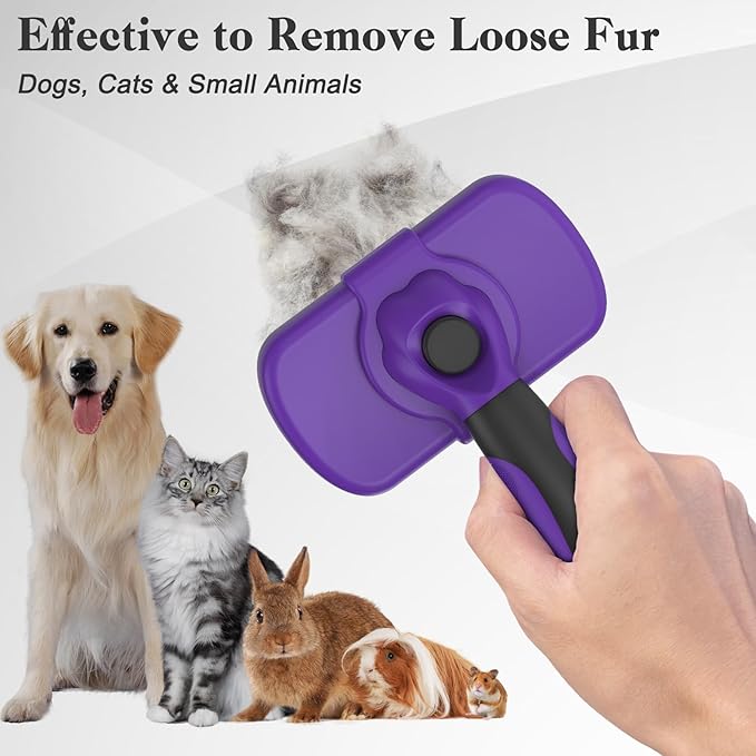 Self Cleaning Shedding Brush for Dogs & Cats, Skin Friendly Cat Brush, Dog Grooming Brush, Dog Brush for Shedding, Deshedding Brush, Puppy Brush Hair Brush for Haired Dogs, Purple