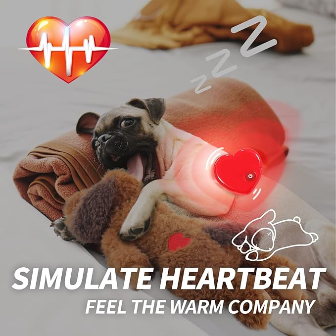 ALL FOR PAWS Dog Stuffed Animals with Heartbeat,Small Dog Toys for Dog Anxiety Relief,Puppy Behavioral Training Aid Toy Dog Stuff (48cm Brown Dog)