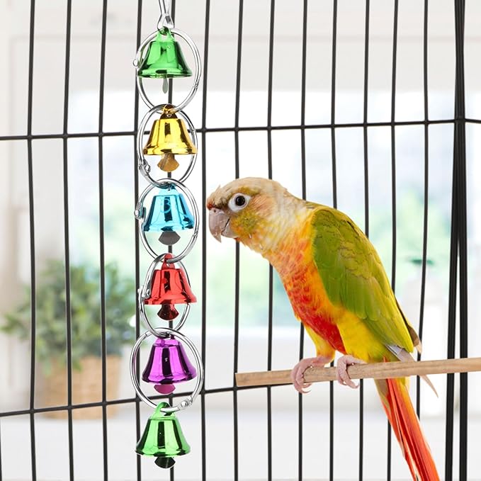 Hypeety Parrot Chew Toys Swing Colorful Bells Chandelier Bird Hanging Toy Parrot Cage Craft Toys Cages African Grey Conure Cockatiel (A)