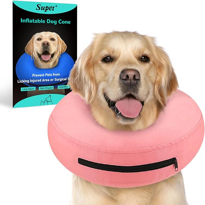 Supet Inflatable Dog Cone Collar Alternative after Surgery, Dog Neck Donut Collar Recovery E Collar to Stop Licking, Soft Dog Cone for Medium Large Dogs