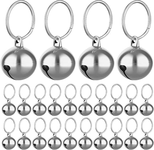 24pcs Cat Bells & Dog Collar Bells with Keyrings, Training Jingle Bell Collar Pendant Pet Accessories Festival Party DIY SMall Bells(Silver)