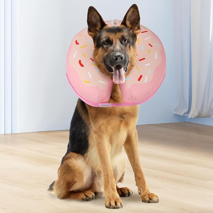 Waterproof Inflatable Dog Cone,Adjustable Recovery Collar for Dogs After Surgery,Prevent from Biting & Scratching,Not Block Vision (Donut Pink XL)