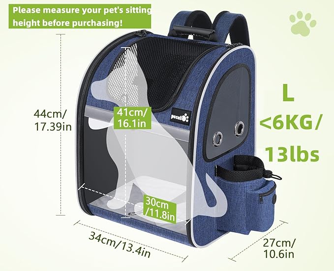 Pecute Pet Carrier Backpack, Cat Backpack Carrier, Expandable with Breathable Mesh for Small Dogs Cats Puppies, Dog BackPack Carrier for Hiking Travel Camping Outdoor, Hold Pets Up to 18 Lbs