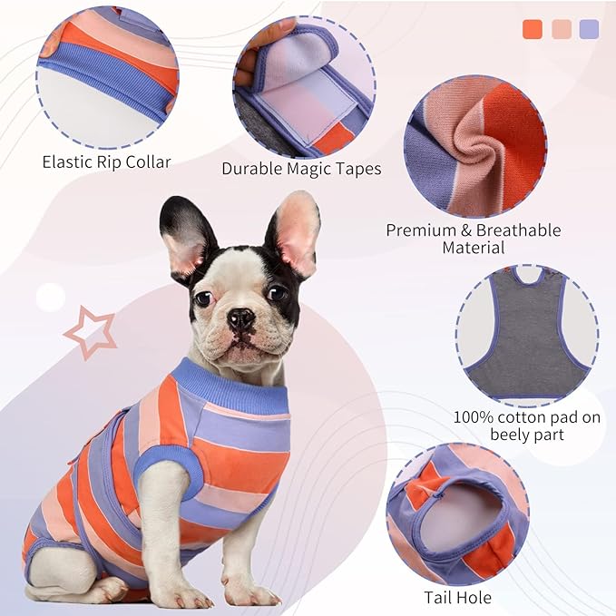 Kuoser Recovery Suit for Dogs After Surgery, Soft Dog Surgery Suit for Female Spay Male Neuter, Breathable Dog Onesie E-Collar & Cone Alternative Pet Bodysuit Anti Licking Wounds Surgical Shirt, XS