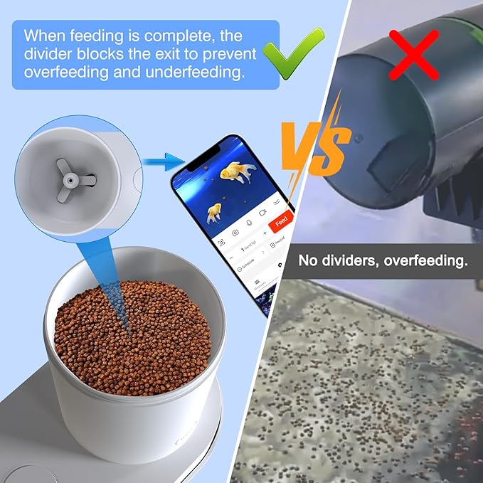 EC Technology Updated Automatic Fish Feeder with 2K Camera, APP Control Auto Fish Feeder, Two Food Export Parts, Visual Fish Feeder Automatic Dispenser, for Small Tank and Aquarium