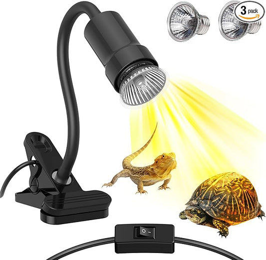 Reptile Heat Lamp, 360° Rotatable UVA/UVB Light Lamp with 2 Basking Bulbs (25W + 35W), Suitable for Bearded Dragon Reptiles Turtle Lizard Snake (Black)