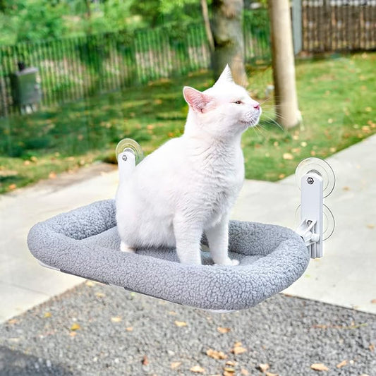 Foldable Cat Hammock for Window - Cordless, Embeded Machine Washable Padded Bed, Robust Metal Frame - Cat Window Perch for Large Cats and Kittens - Gray