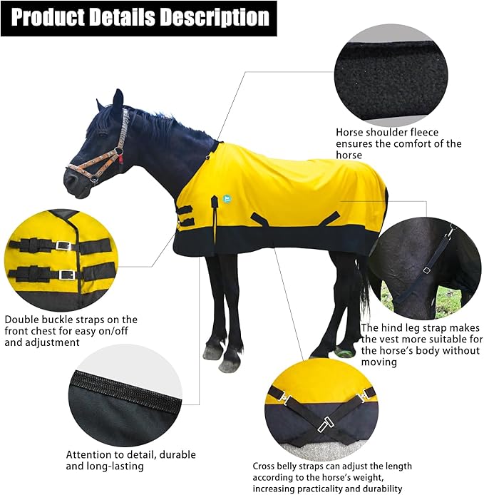 Waterproof and Breathable Horse Sheet|Horse Blankets for Real Horses|Adjustable with Tail Rainy Day Choices for Horses(80", Yellow)