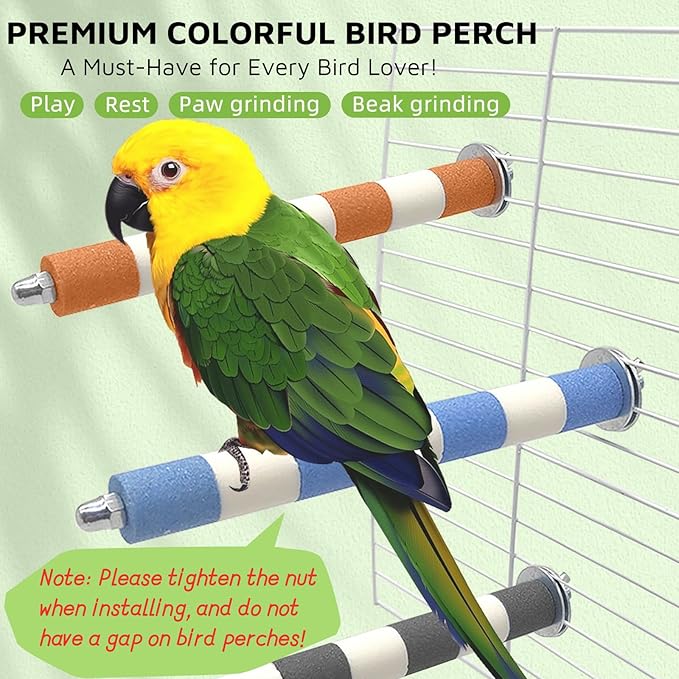 Hamiledyi Parrot Perch Stand Toy, Bird Cage Perch Toy,Natural Paw Grinding Stick for Medium Parrots, Parakeets, Cockatiels, Lovebirds Chewing Stick (M(Stripe Pattern))