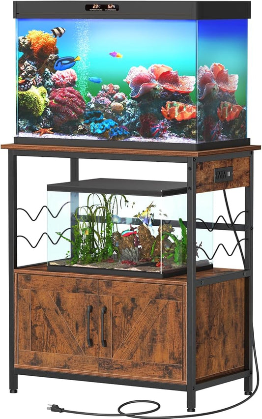 Snughome Aquarium Stand, Fish Tank Stand with Cabinet for Fish Tank Accessories Storage, Metal Fish Tank Stand 29.92" x 16.53" x 32.87", Rustic Brown