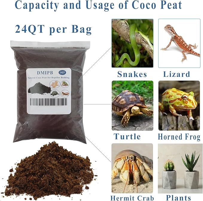 24 Quart Reptile Soil Loose Coconut Fiber Substrate for Snakes Lizards, Frogs Bedding, Bioactive Terrarium Tanks, Organic Coco Coir for Garden Plant Soil Brown