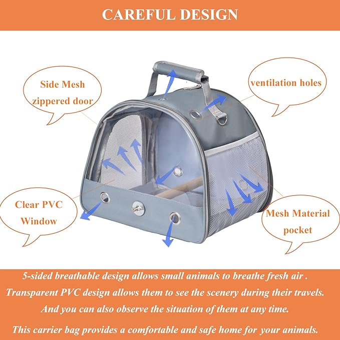 Bird Carrier Travel Cage with Stand, Small Bird Travel Carrier for Parrot, Small Bird Cage for Travel Parakeet Carrier with Shoulder Strap, Side Access Window Blue