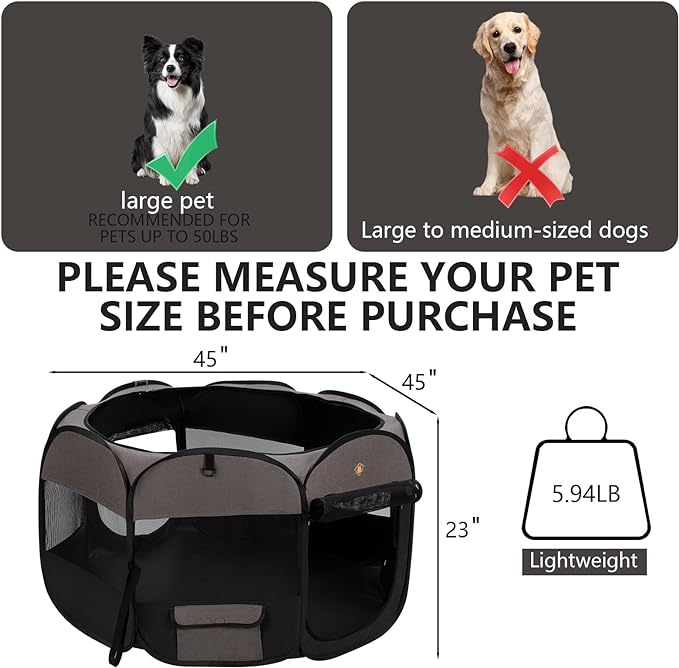 Pet Puppy Dog Playpen, Kitten Playpen Indoor/Outdoor, Portable Dog Play Pen Tent Crates Cage for Large Dog and Cat, Foldable Pop Up Dog Kennel Playpen with Waterproof Bottom & Top Cover, Brown