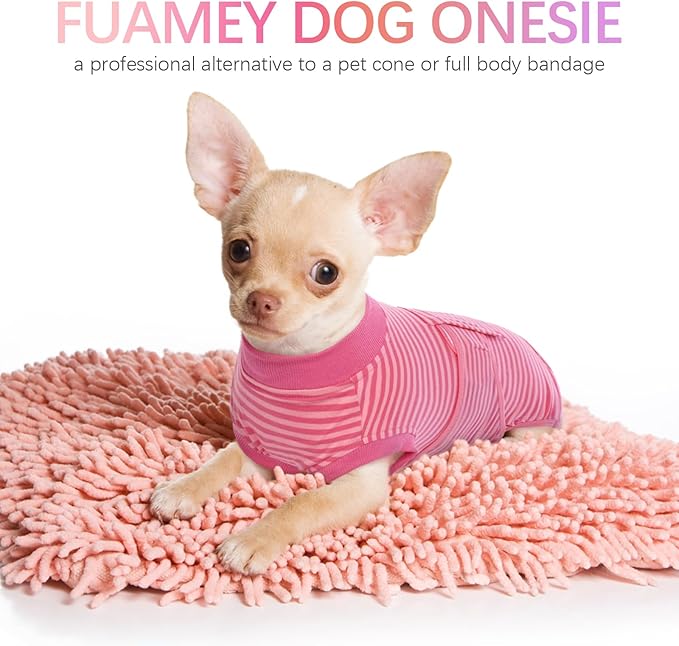 FUAMEY Recovery Suit for Dogs After Surgery,Soft Breathable Dog Bodysuit E-Collar & Cone Alternative Surgical Suit,Male Female Dog Neuter Spay Suits Anti Licking Wounds Onesie Rose Stripes XL