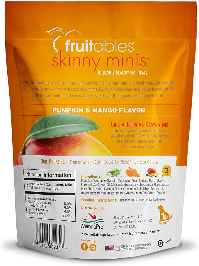 Fruitables Skinny Mini Dog Treats – Healthy Treats for Dogs – Low Calorie Training Treats – Free of Wheat, Corn and Soy – Pumpkin and Mango – 5 Ounces