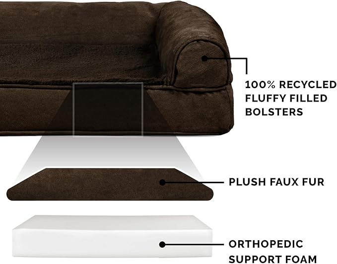 Furhaven Orthopedic Dog Bed for Large Dogs w/ Removable Bolsters & Washable Cover, For Dogs Up to 125 lbs - Plush & Suede Sofa - Espresso, Jumbo Plus/XXL