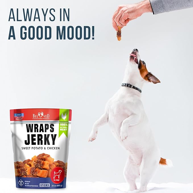 Sweet Potato Jerky Chicken Wraps - Dog Treats Human Grade - High Protein Meat - All Natural High Protein Dried Strips - Best Chews for Small & Large Dogs - Bulk Soft Pack Made for USA 24 Oz