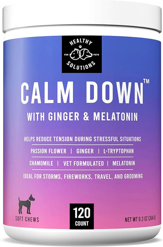 Calming Chews for Dogs - Dog Calming Treats for Anxiety & Stress Relief with Melatonin and Ginger - Aid with Storms, Grooming, Fireworks, Separation, Travel, Motion Sickness, & Sleep - 120 Chews