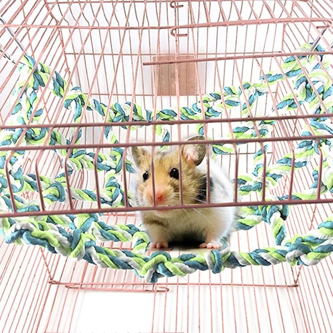 TEHAUX Bird Rope Net, Colorful Bird Cage Rope Net, Rat Bird Hanging Climbing Rope Net, 11×8 Inches Small Animal Rope Net Toy for Bird Rat Hamster