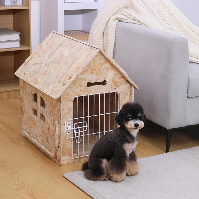 Dog House Indoor for Small Dogs or Cats, Cozy wooden design, Small indoor bed house, with Air Vents and Elevated Floor Warm Dog Cave