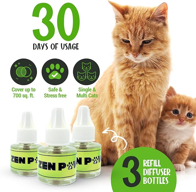 Diffuser Cat Relaxant Refill Plus Additional Bottle Calming Spray - Refills Compatible with All Major Brand diffusers. Comfort Zone, ThunderEase, Relaxivet and Others