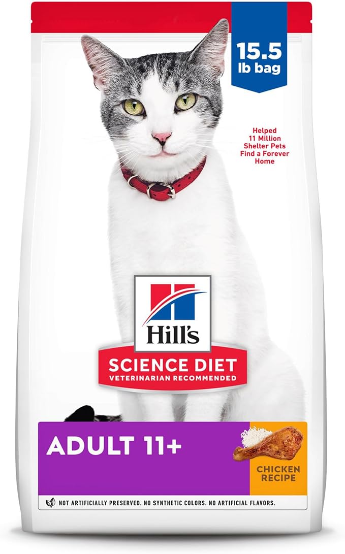 Hill's Science Diet Adult 11+, Senior Adult 11+ Premium Nutrition, Dry Cat Food, Chicken Recipe, 15.5 lb Bag