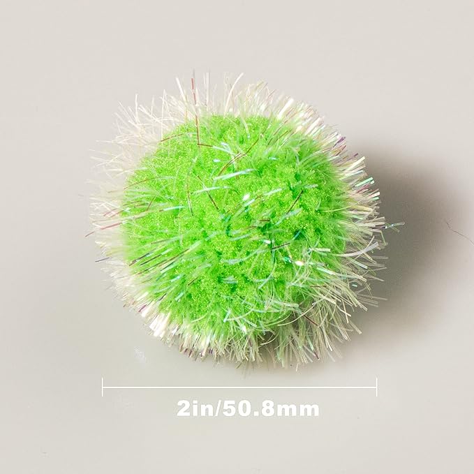 30 Pcs Cat Ball Toys Sparkle Balls Extra Large 2 Inch Cat's Favorite Chase Glitter Ball Glitter Tinsel Pom Poms Balls Green Color