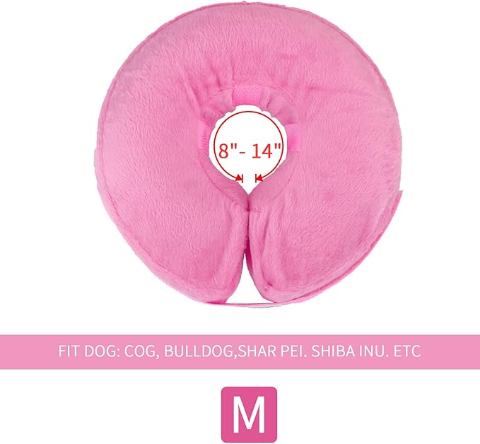 Inflatable Dog Cone,Adjustable Recovery Collar for Dogs After Surgery,Prevent from Biting & Scratching,Not Block Vision (M, Pink)